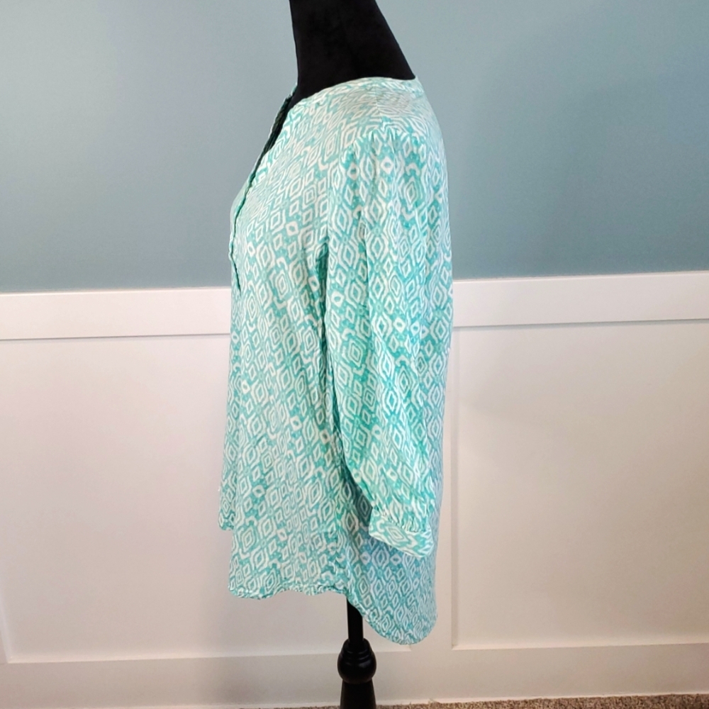 Grand & Greene Rayon Popover Blouse Aqua White S - Picture 3 of 9